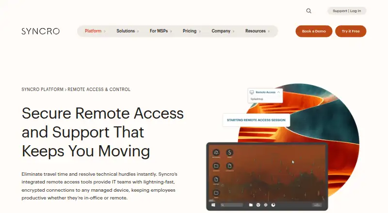The Syncro Remote Access homepage