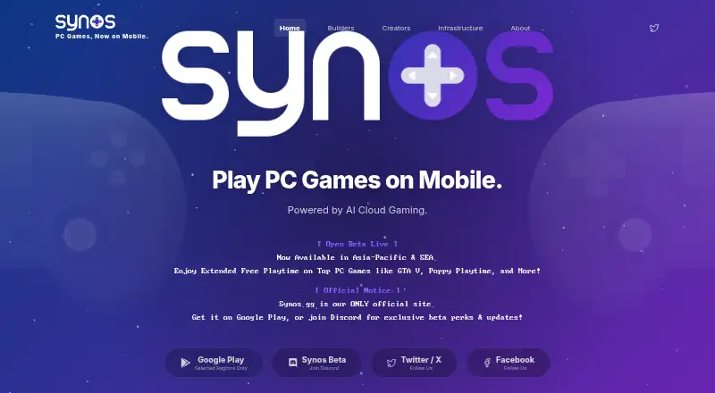 The Synos homepage