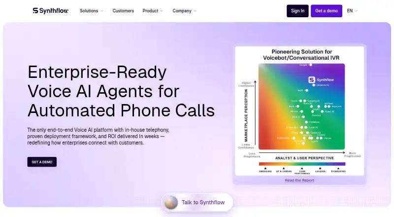 The Synthflow homepage