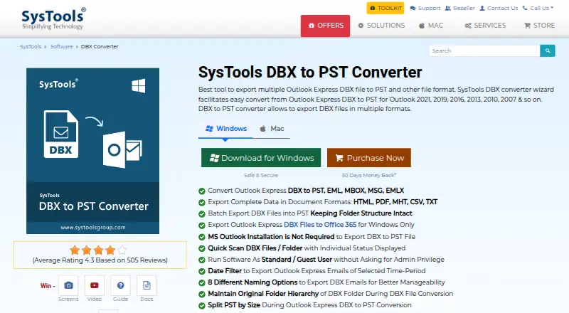 The SysTools DBX Converter homepage