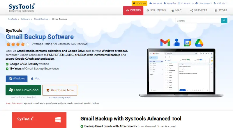 The SysTools Gmail Backup homepage