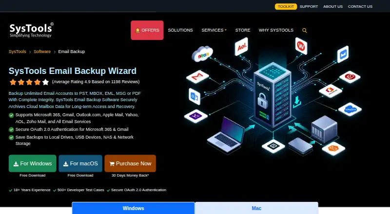 The SysTools Email Backup Wizard homepage