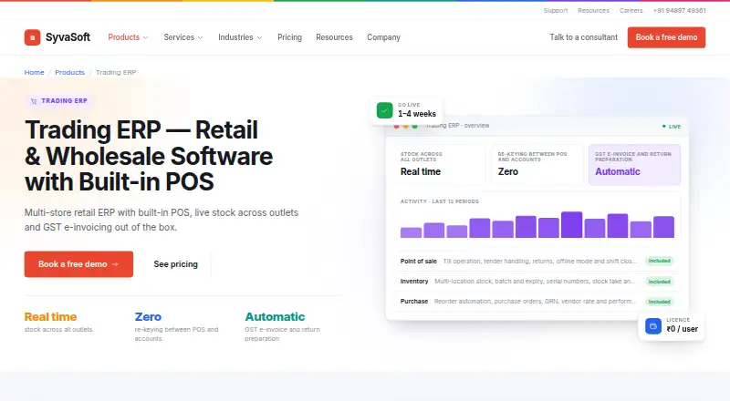 The SyvaSoft Trading ERP homepage