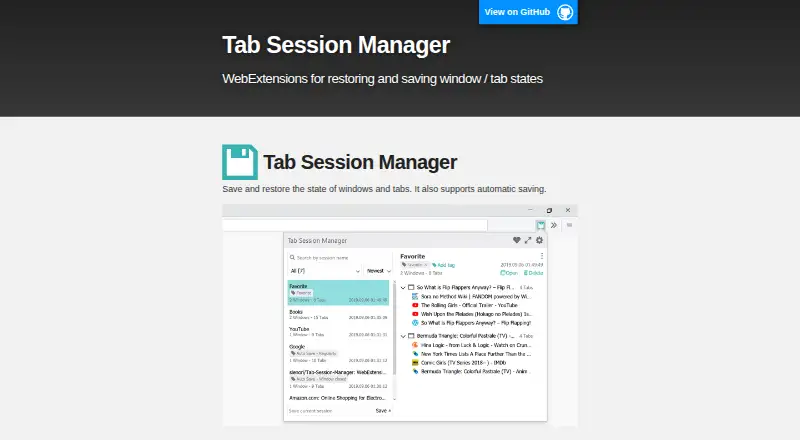 The Tab Session Manager homepage