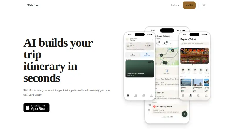 The TabiDay homepage