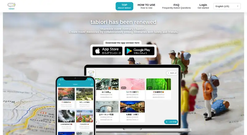 The tabiori homepage