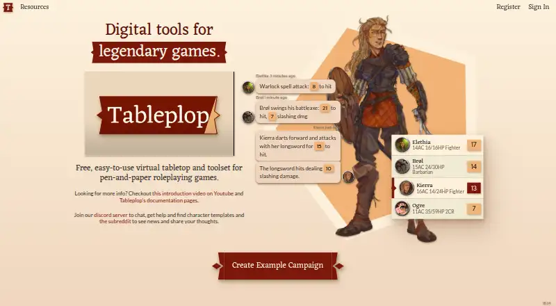 The Tableplop homepage