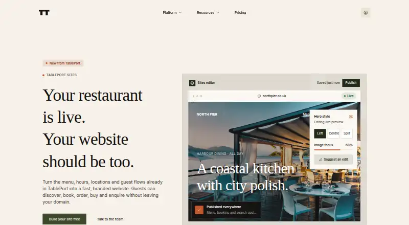 The TablePort Sites homepage