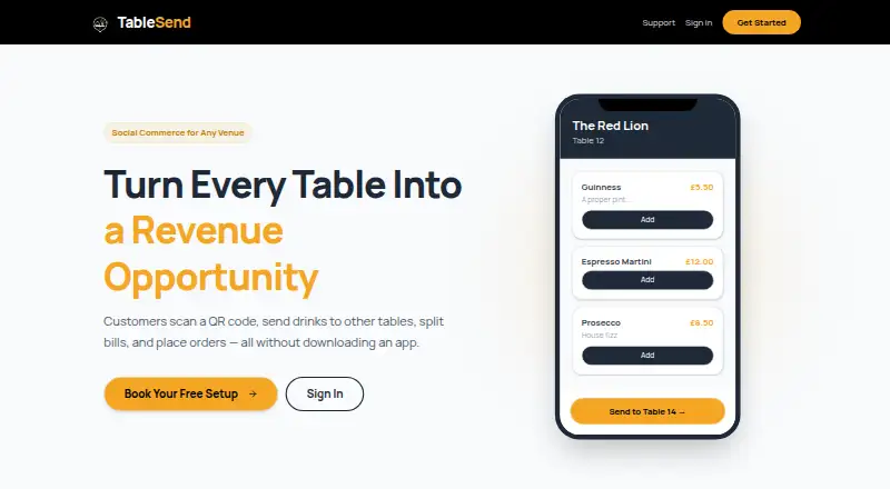 The TableSend homepage