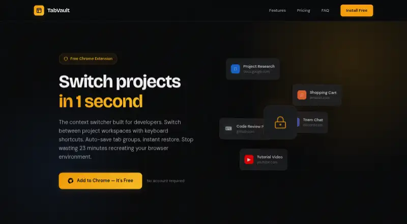 The TabVault homepage