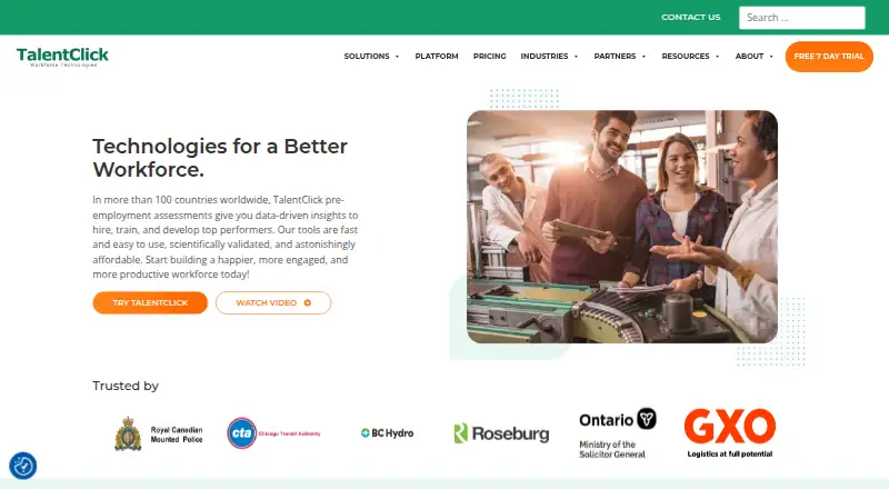 The TalentClick homepage