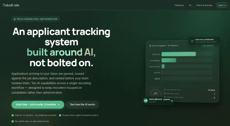 The TalentLists homepage
