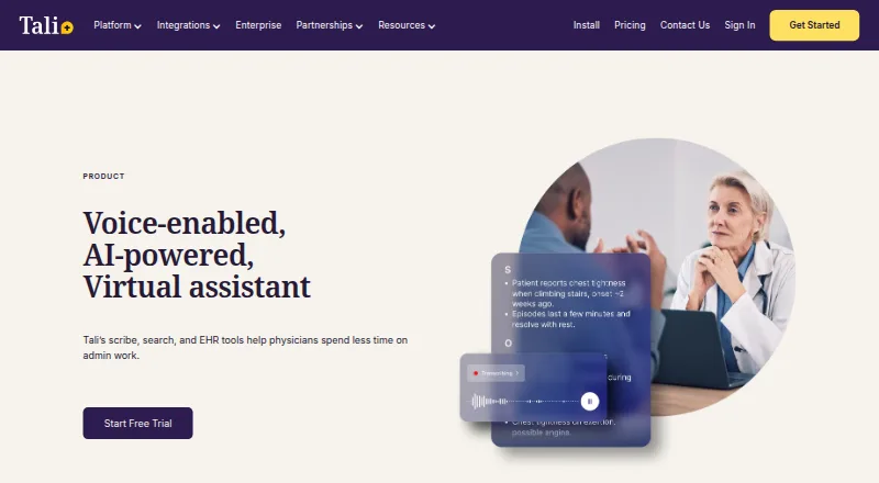The Tali AI Scribe homepage