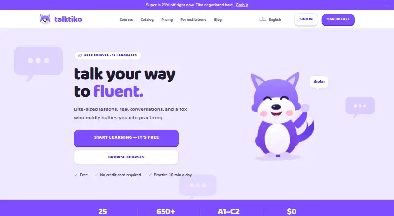 The Talktiko homepage