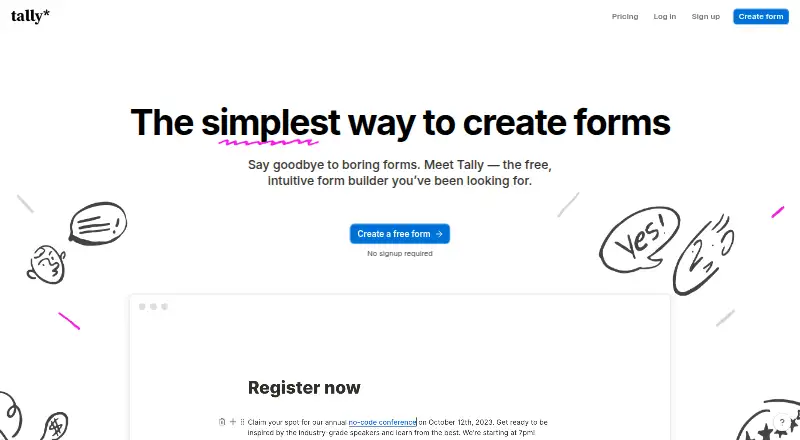 The Tally homepage