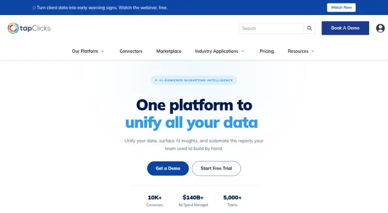 The TapClicks homepage