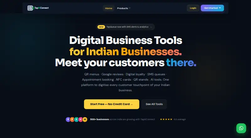 The TapNConnect homepage