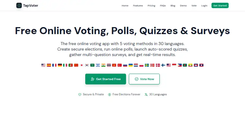 The TapVoter homepage
