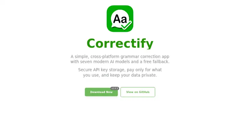 The Correctify homepage
