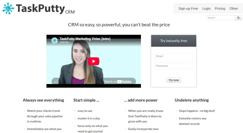 The TaskPutty homepage