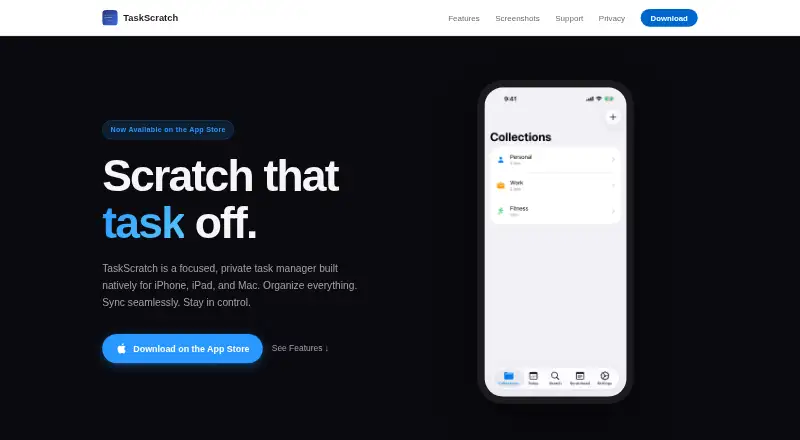 The TaskScratch homepage