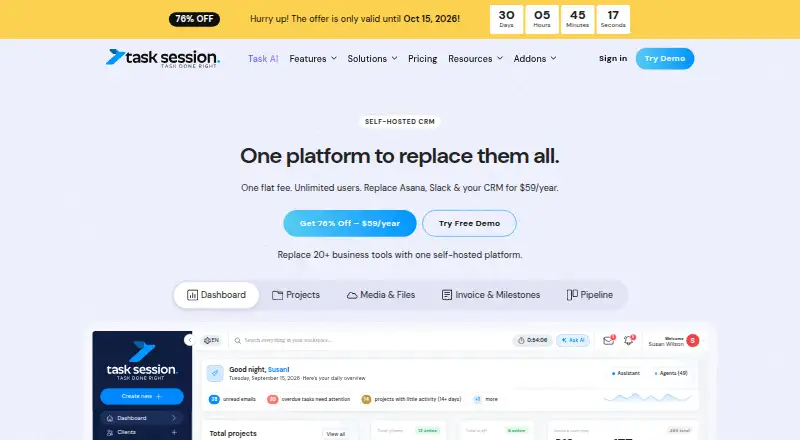 The Task Session homepage