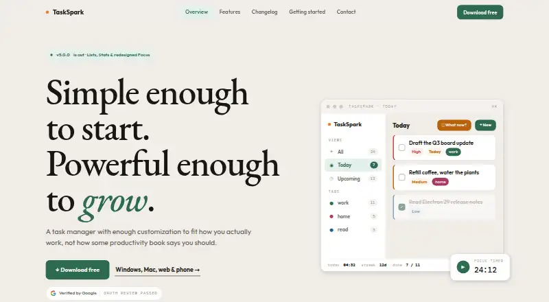 The TaskSpark homepage