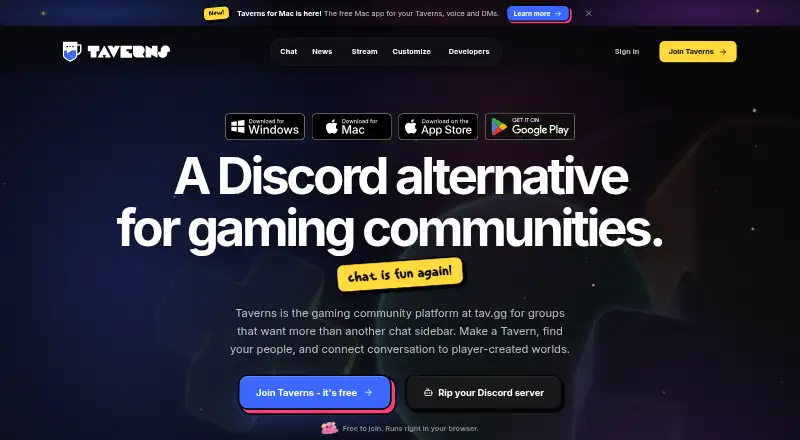 The Taverns homepage