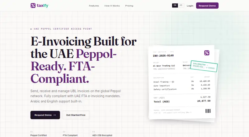 The Taxify UAE homepage