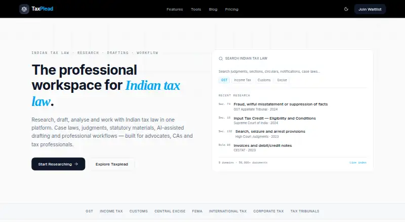 The TaxPlead homepage