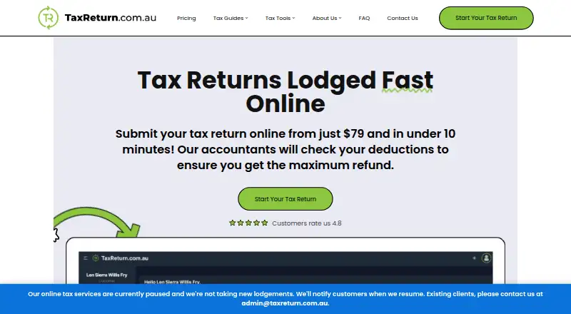 The TaxReturn.com.au homepage
