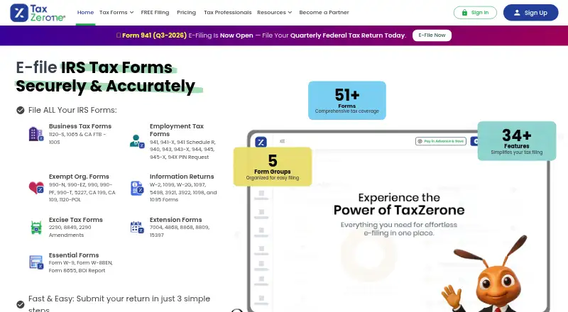 The TaxZerone homepage