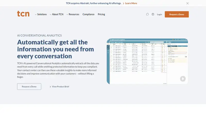 The TCN AI Conversational Analytics homepage