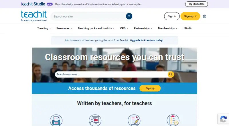 The Teachit homepage