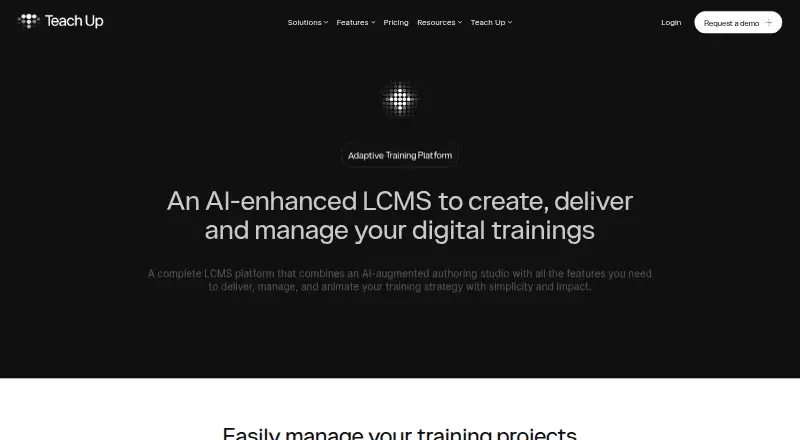 The TeachUp Adaptive Training Platform homepage