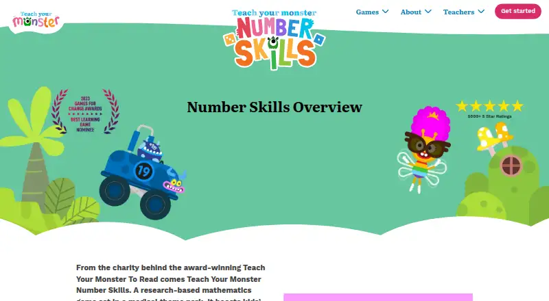 The Teach Your Monster Number Skills homepage