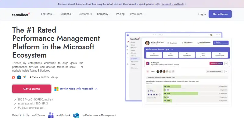 The Teamflect homepage