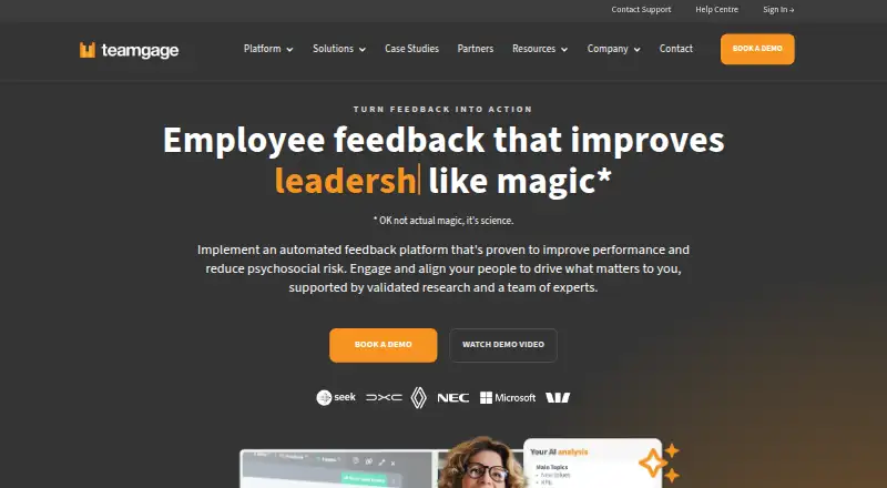 The Teamgage homepage