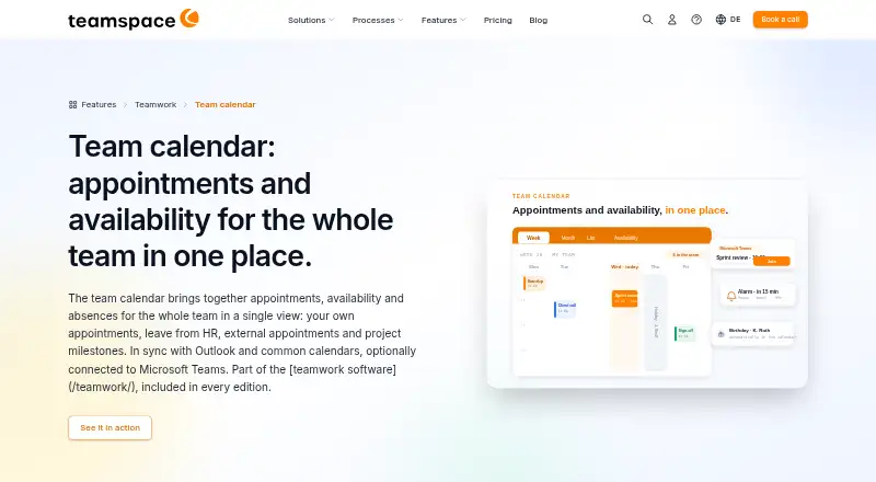 The teamspace Team Calendar homepage