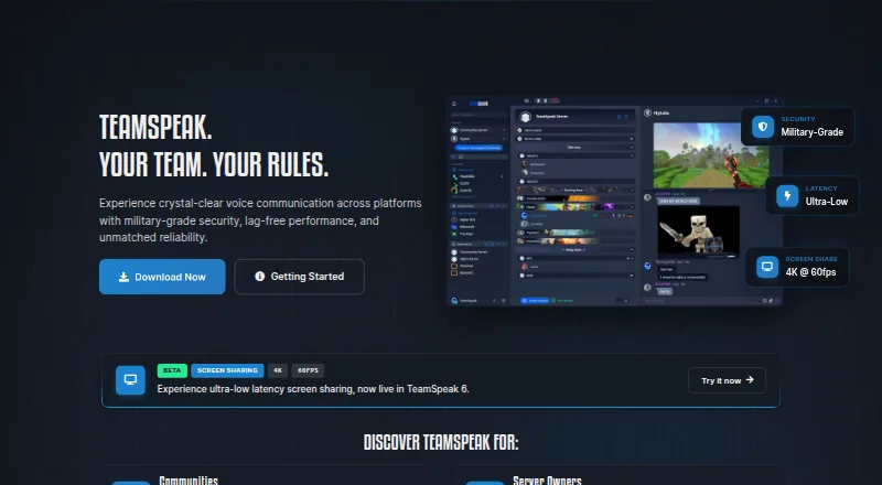 The TeamSpeak homepage