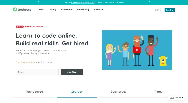 The Treehouse homepage