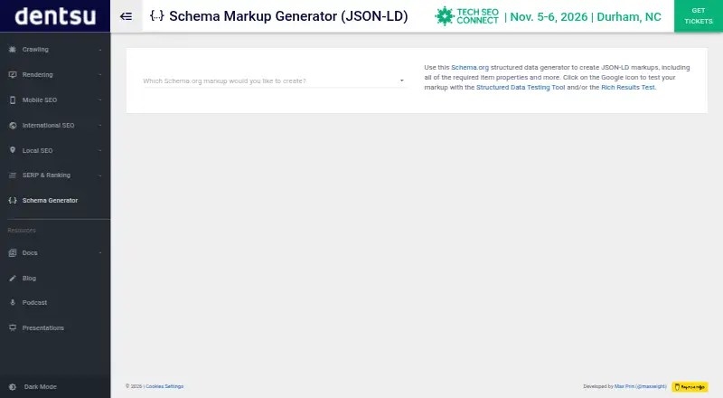The TechnicalSEO Schema Markup Generator homepage