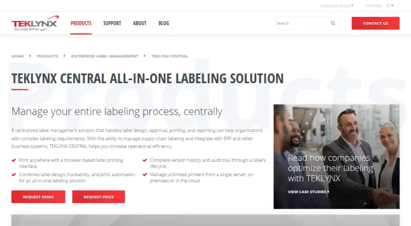 The TEKLYNX CENTRAL homepage