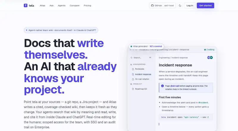 The tela homepage
