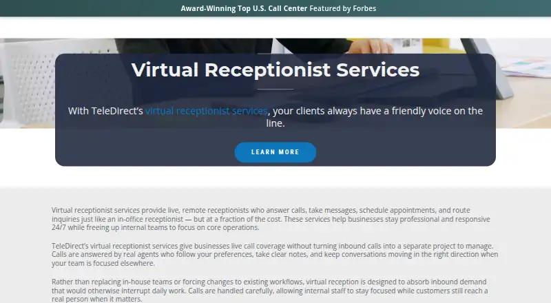 The TeleDirect homepage