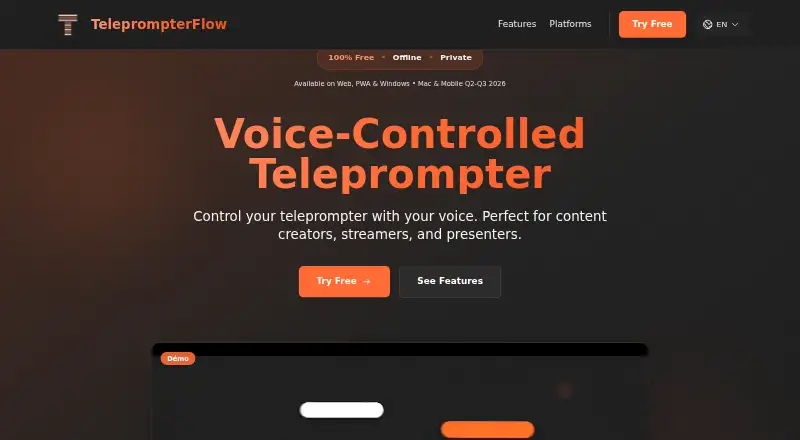 The TeleprompterFlow homepage