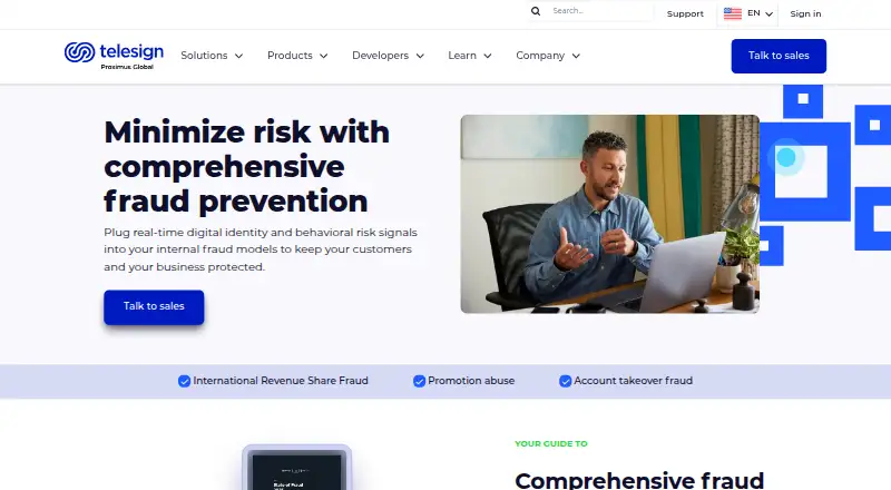 The Telesign Fraud Prevention homepage