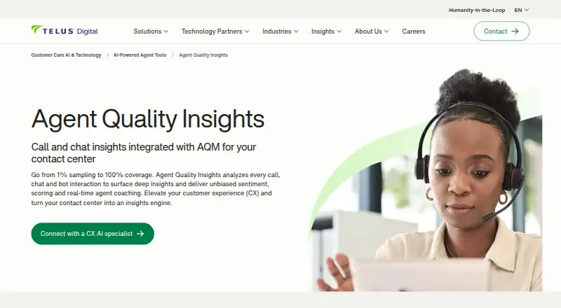 The TELUS Digital Agent Quality Insights homepage