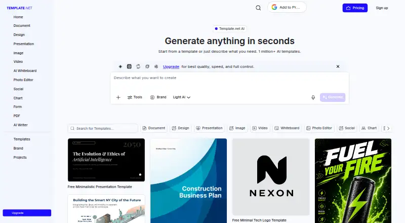 The Template.net homepage