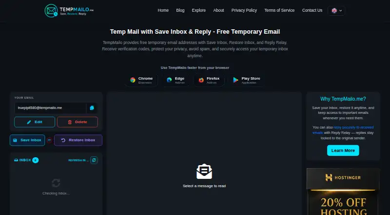 The TempMailo homepage